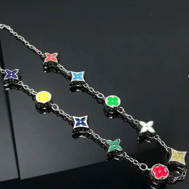 Louis Vuitton Monogram Flowers Multicolor Enamel Chain Necklace 3