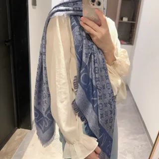 Louis Vuitton Monogram Gray Navy Fringed Shawl