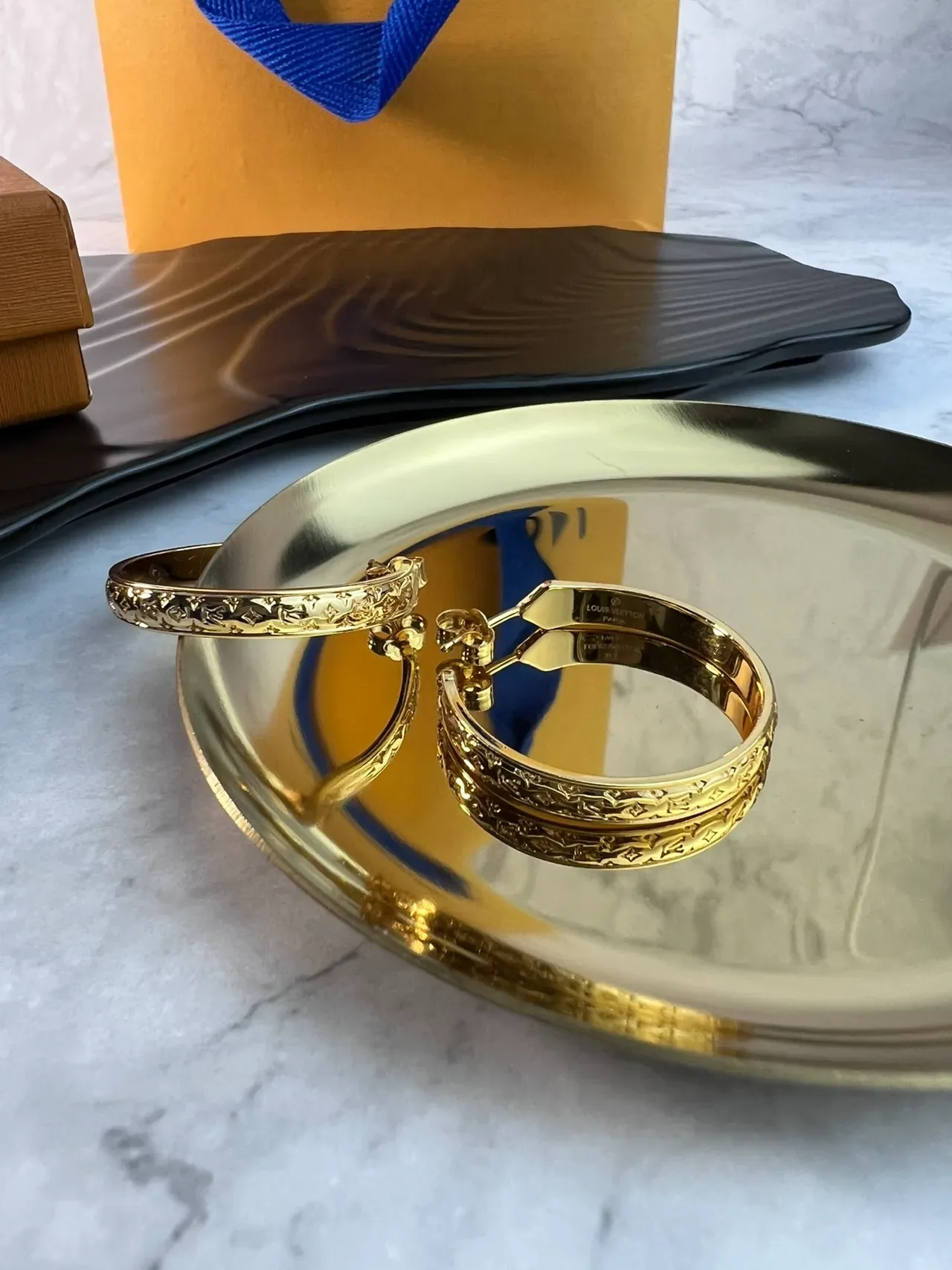 Louis Vuitton Monogram Hoop Gold Polished Earrings 4