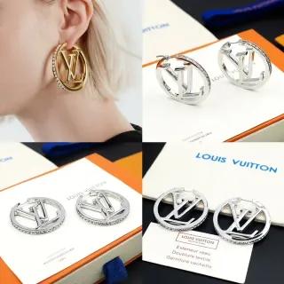 Louis Vuitton Monogram Hoop Gold White Circular Centerpiece Earrings