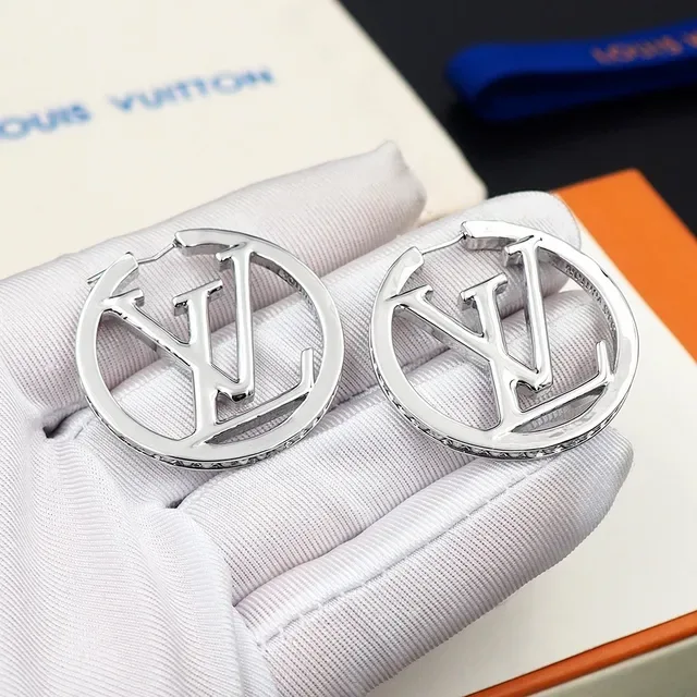 Louis Vuitton Monogram Hoop Gold White Circular Centerpiece Earrings 3