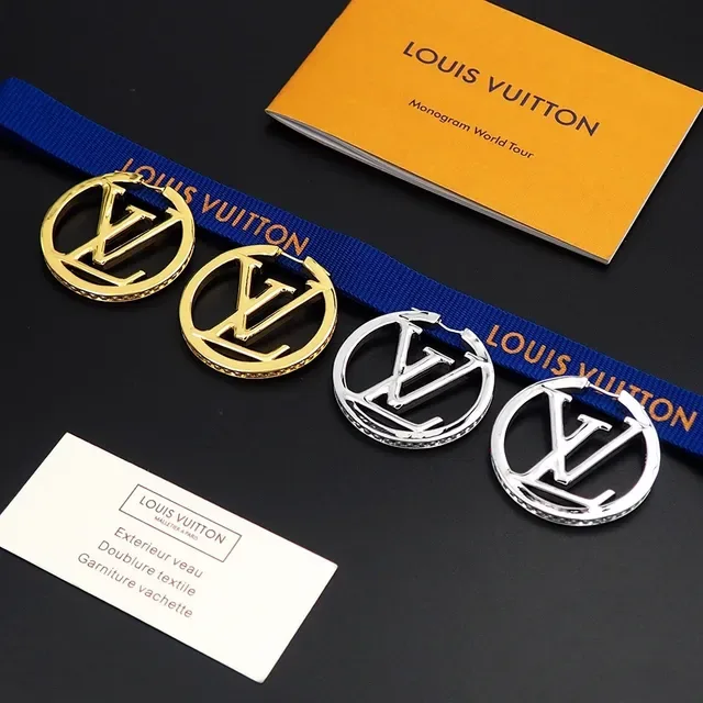 Louis Vuitton Monogram Hoop Gold White Circular Centerpiece Earrings 4
