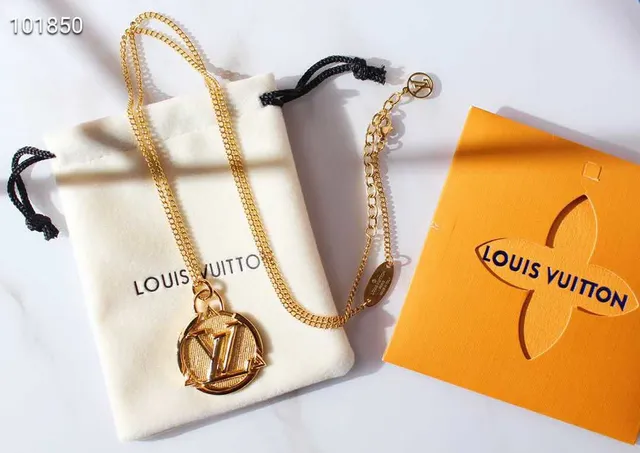 Louis Vuitton Monogram Jewelry Gold-Tone LV Pendant Necklace 2