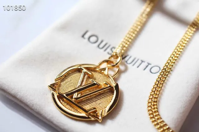 Louis Vuitton Monogram Jewelry Gold-Tone LV Pendant Necklace 3
