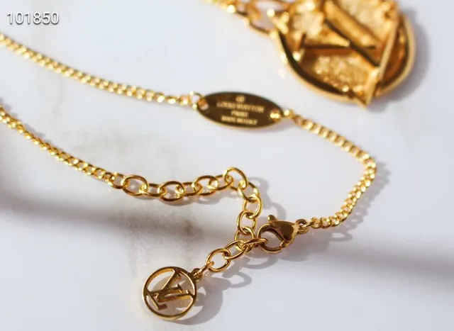 Louis Vuitton Monogram Jewelry Gold-Tone LV Pendant Necklace 5