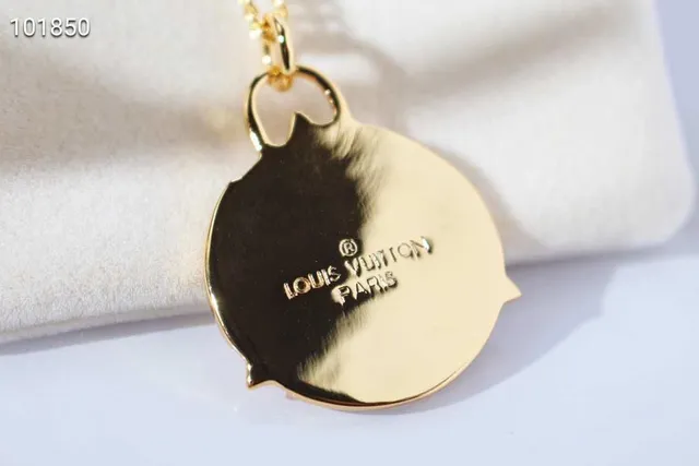 Louis Vuitton Monogram Jewelry Gold-Tone LV Pendant Necklace 6