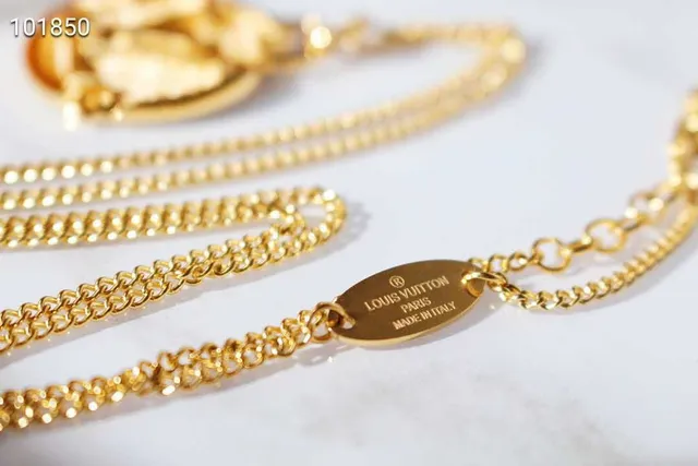 Louis Vuitton Monogram Jewelry Gold-Tone LV Pendant Necklace 7