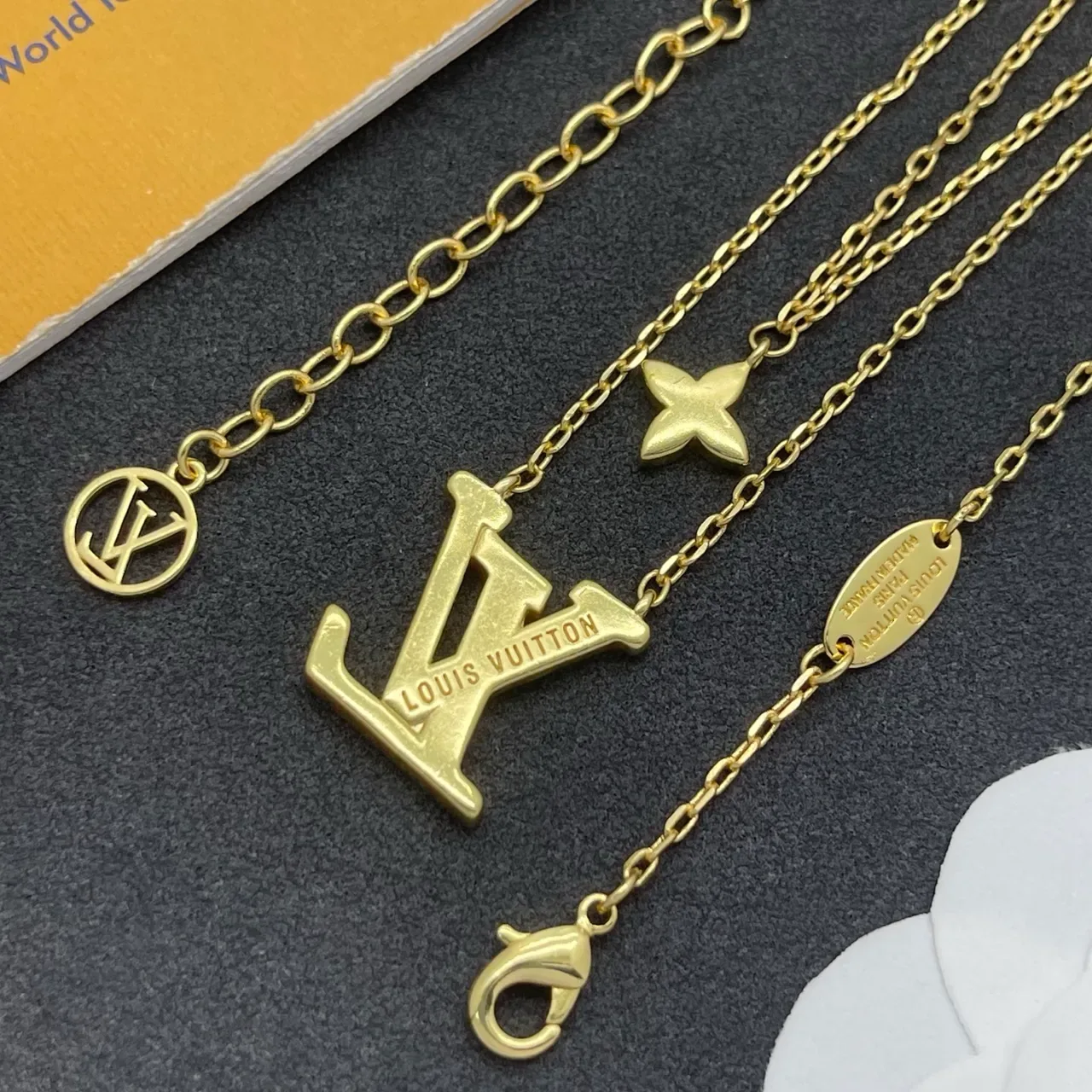 Louis Vuitton Monogram Jewelry Red Enamel LV and Flower Layered Necklaces 3