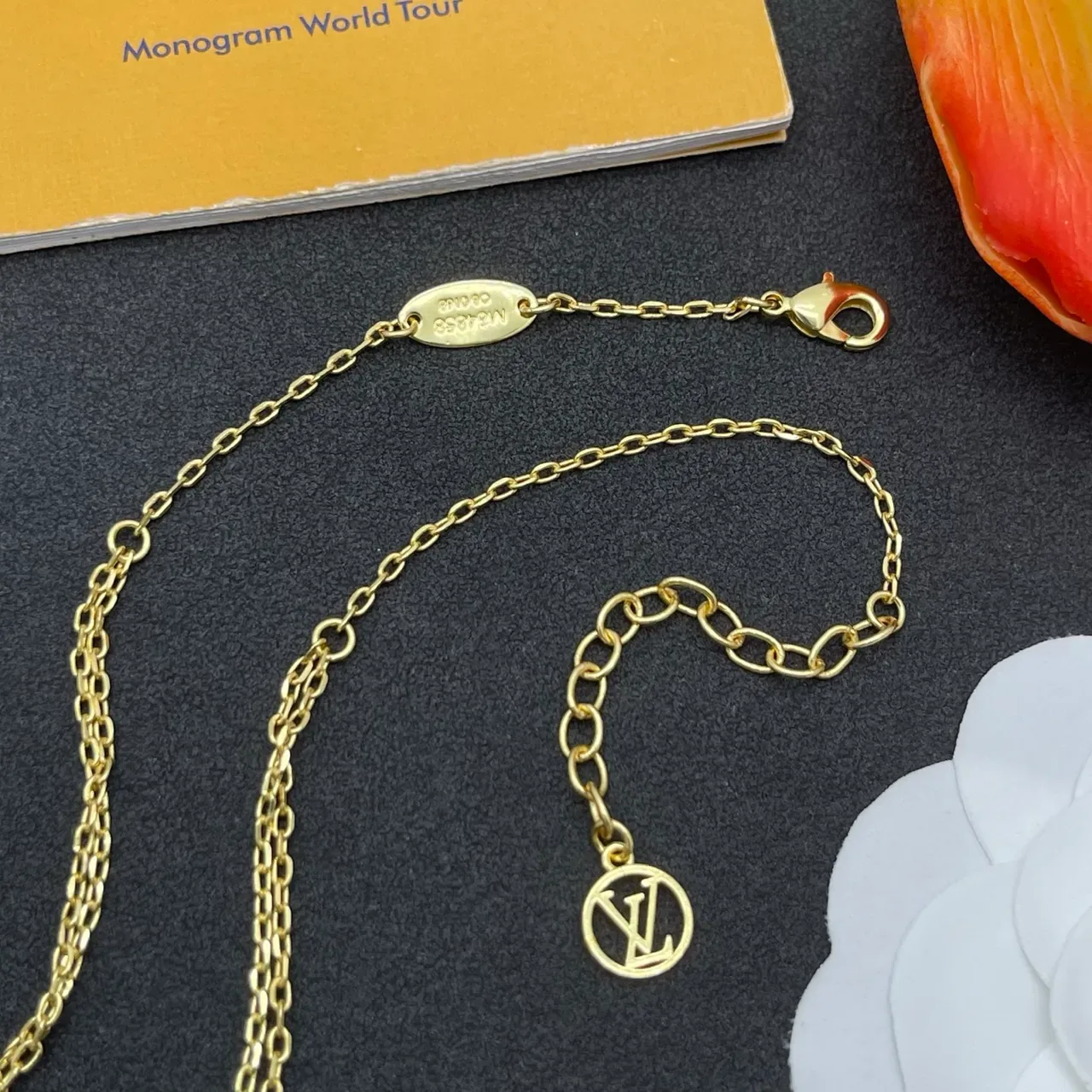 Louis Vuitton Monogram Jewelry Red Enamel LV and Flower Layered Necklaces 5