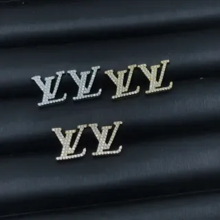 Louis Vuitton Monogram Jewelry Silver Gold Pavé-Set Letterform Earrings