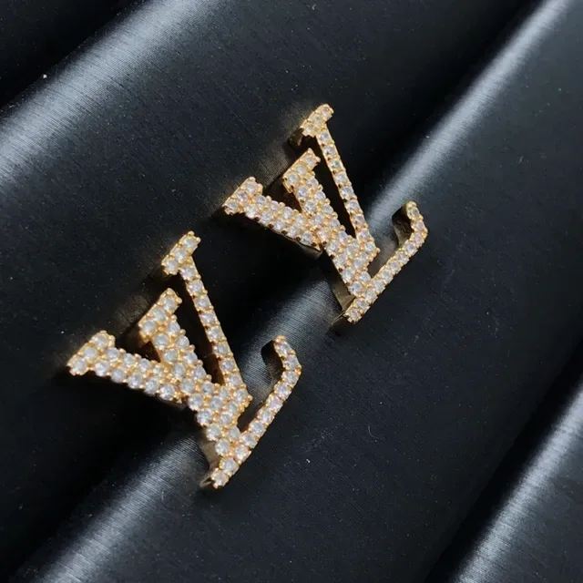 Louis Vuitton Monogram Jewelry Silver Gold Pavé-Set Letterform Earrings 3