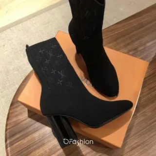 Louis Vuitton Monogram Knit Black Sock-Style Ankle Boots