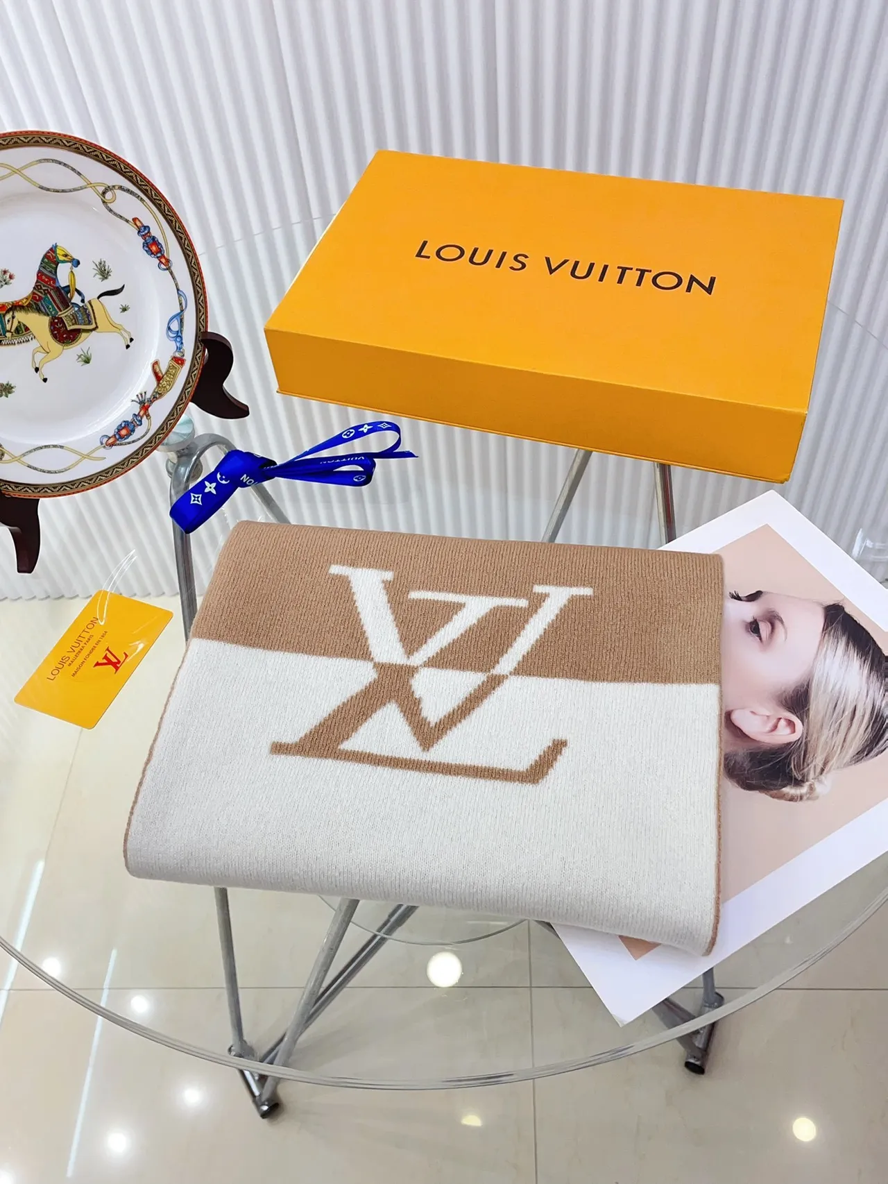 Louis Vuitton Monogram Écharpe tricotée Beige Blanc Écharpe tricotée en cachemire 4