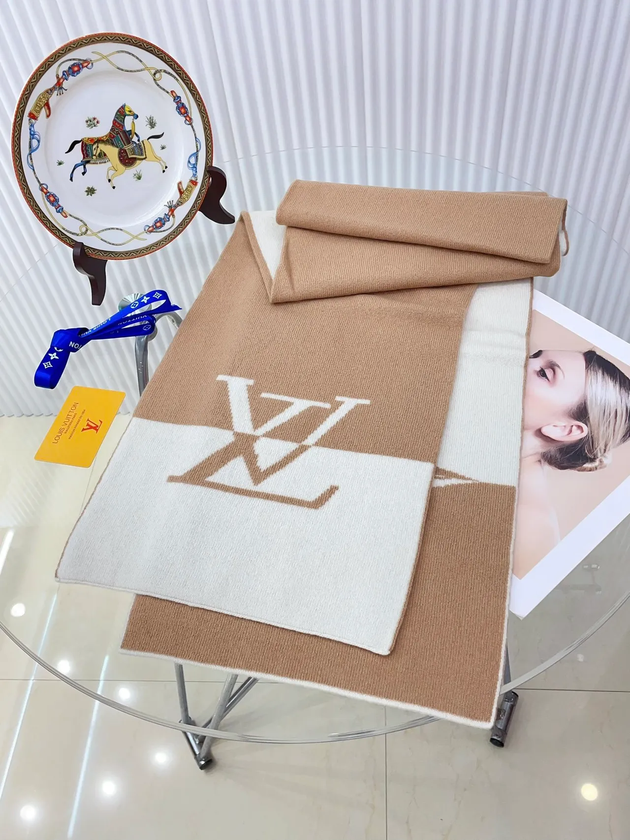 Louis Vuitton Monogram Écharpe tricotée Beige Blanc Écharpe tricotée en cachemire 5