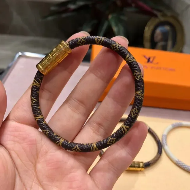Louis Vuitton Monogram Leather Bracelet Black Gold Braided Cylindrical Magnetic Clasp Bracelet 3