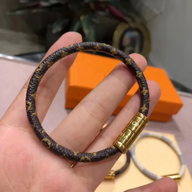 Louis Vuitton Monogram Leather Bracelet Black Gold Braided Cylindrical Magnetic Clasp Bracelet 6