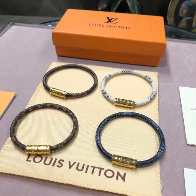 Louis Vuitton Monogram Leather Bracelet Black Gold Braided Cylindrical Magnetic Clasp Bracelet 7
