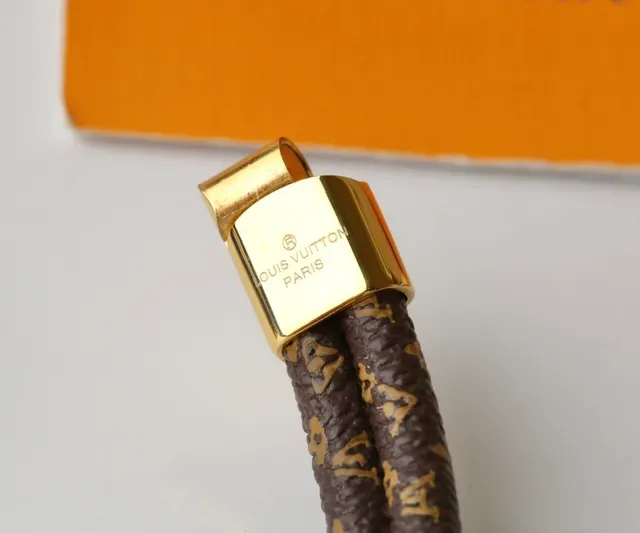 Louis Vuitton Monogram Leather Bracelet Brown Gold Braided Print Bracelet 3