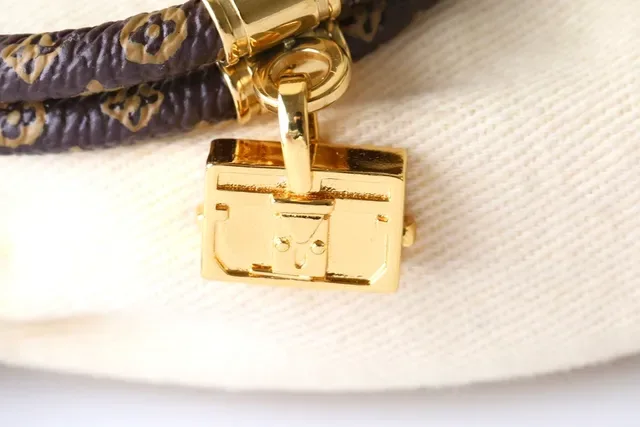 Louis Vuitton Monogram Leather Bracelet Brown Gold Braided Print Bracelet 4