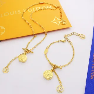 Louis Vuitton Monogram Medallion Gold Chain Toggle Clasp Necklace