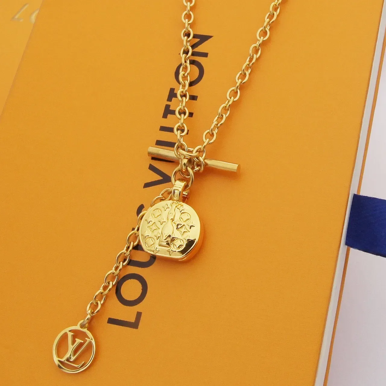 Louis Vuitton Monogram Medallion Gold Chain Toggle Clasp Necklace 3