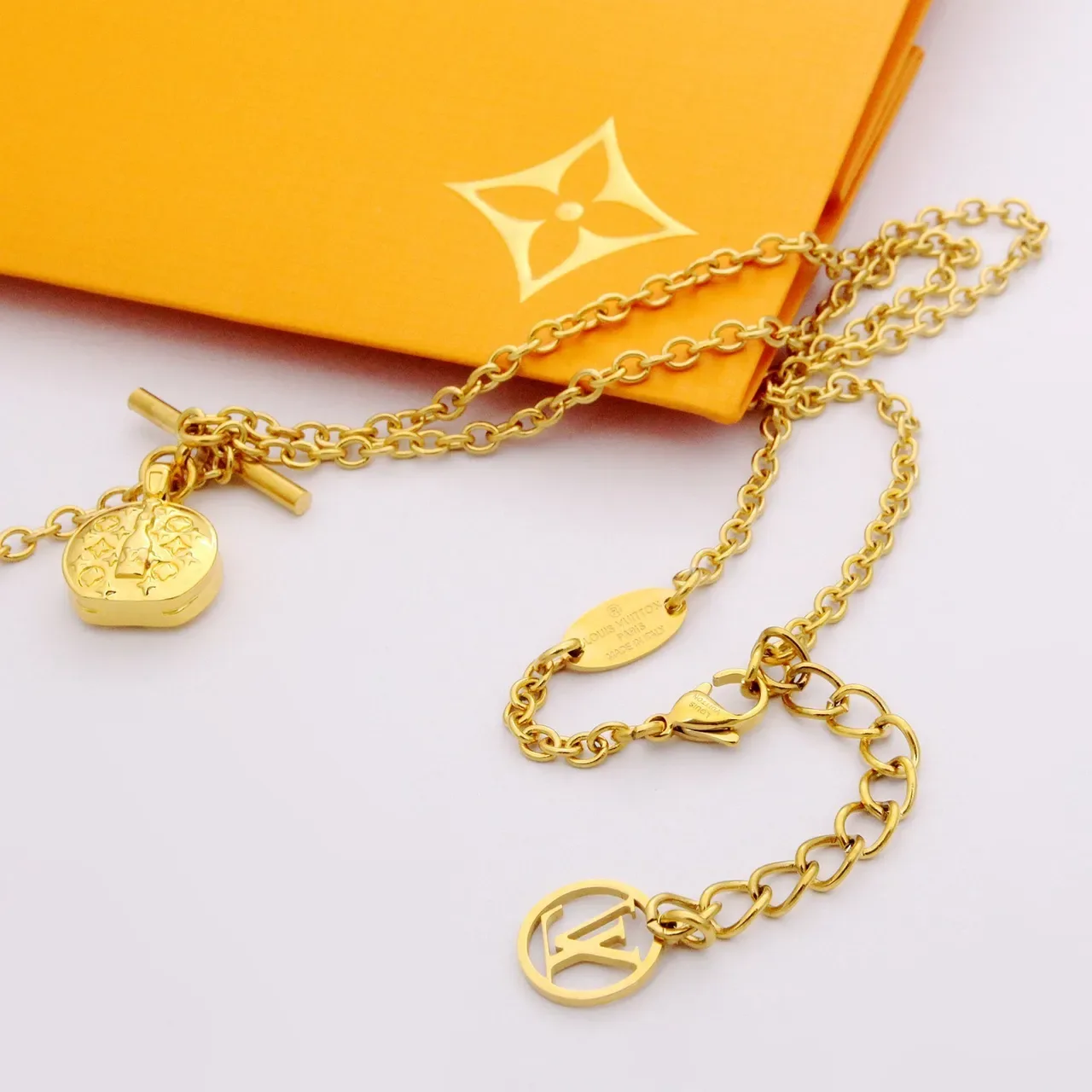Louis Vuitton Monogram Medallion Gold Chain Toggle Clasp Necklace 5
