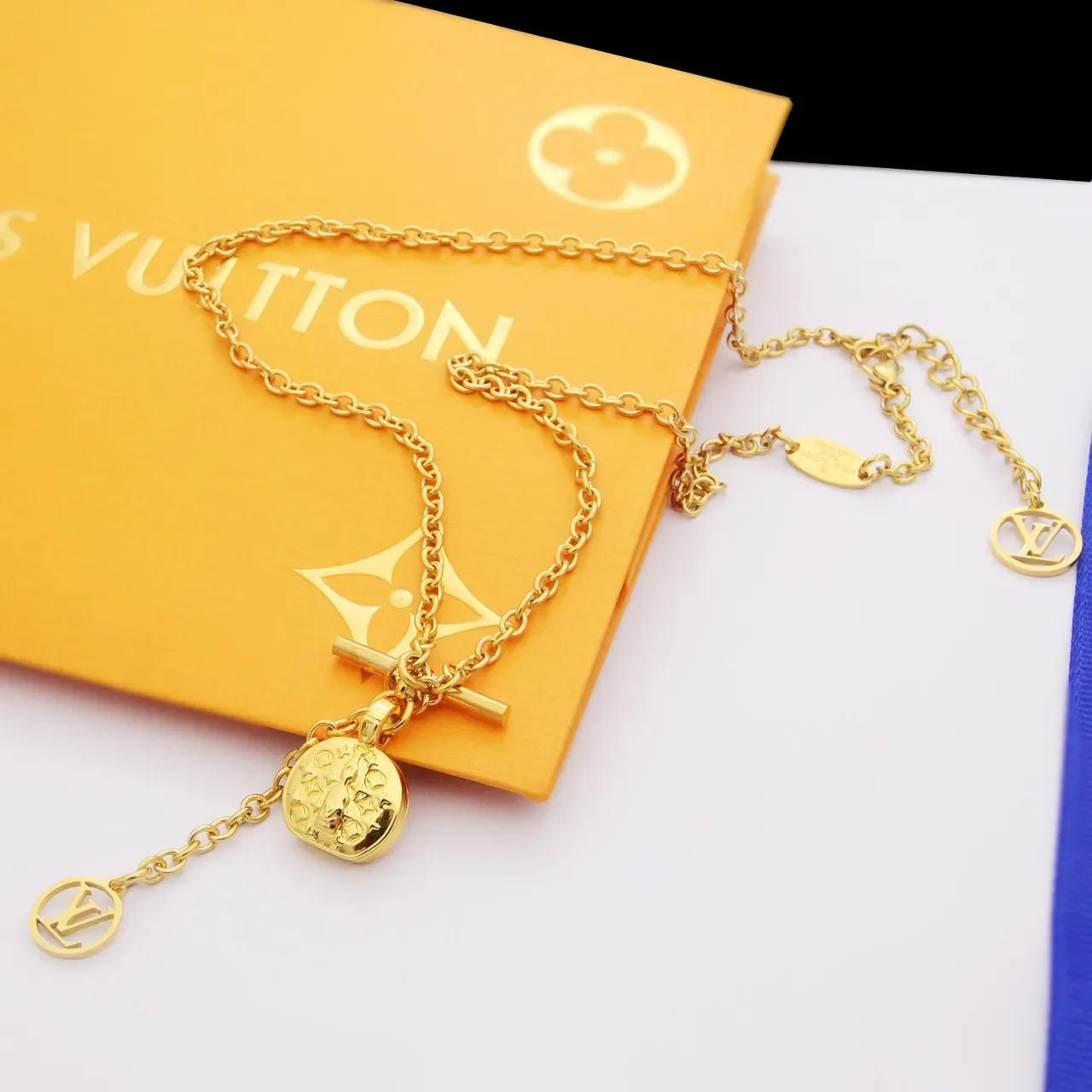 Louis Vuitton Monogram Medallion Gold Chain Toggle Clasp Necklace 6
