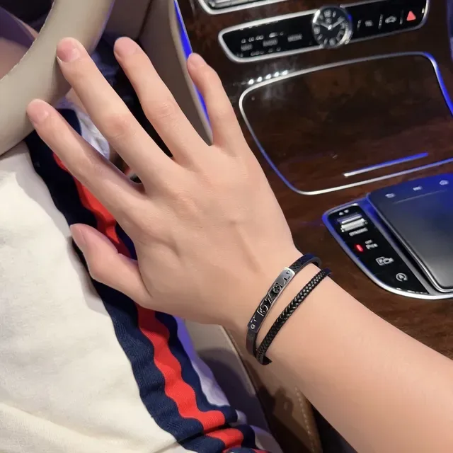 Louis Vuitton Monogram Plaque Braided Leather Bracelet 4
