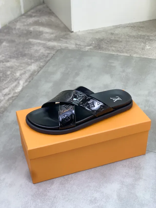 Louis Vuitton Monogram Slide Black Patent Leather Monogrammed Straps Slippers 3