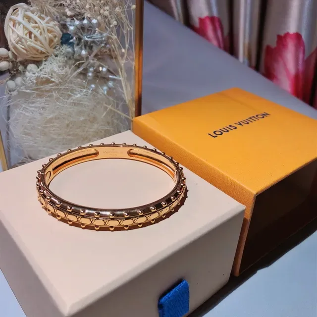 Louis Vuitton Monogram Stud Gold-Tone Studded Bangle Bracelet 3
