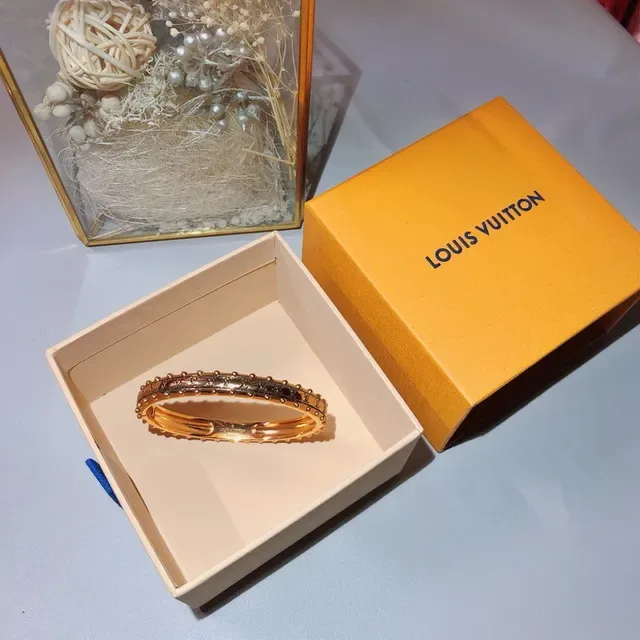 Louis Vuitton Monogram Stud Gold-Tone Studded Bangle Bracelet 4