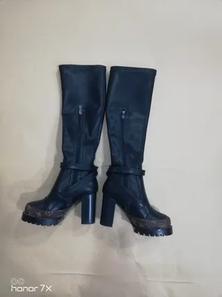 Louis Vuitton Monogram Trim Buckle Strap Knee Boots 2