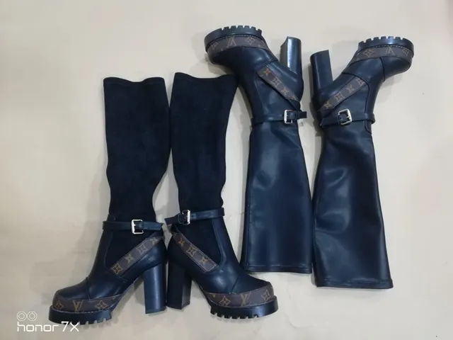 Louis Vuitton Monogram Trim Buckle Strap Knee Boots 7