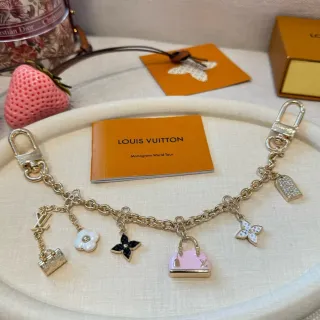 Louis Vuitton Monogram World Tour Gold Pink Chain Multi-Charm Pendant Bracelet