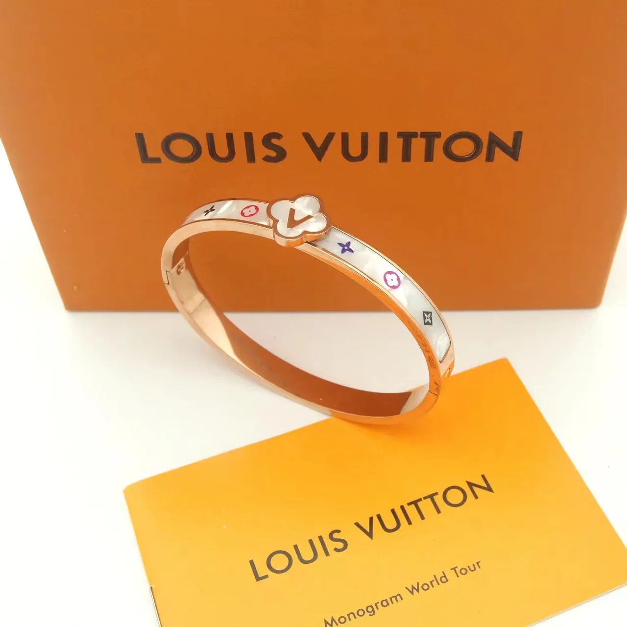 Louis Vuitton Monogram World Tour Multicolor Enamel Mother-of-Pearl Bracelet 5