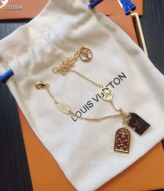 Louis Vuitton Multi-Charm Bracelet Gold Brown Chain Bracelet 4