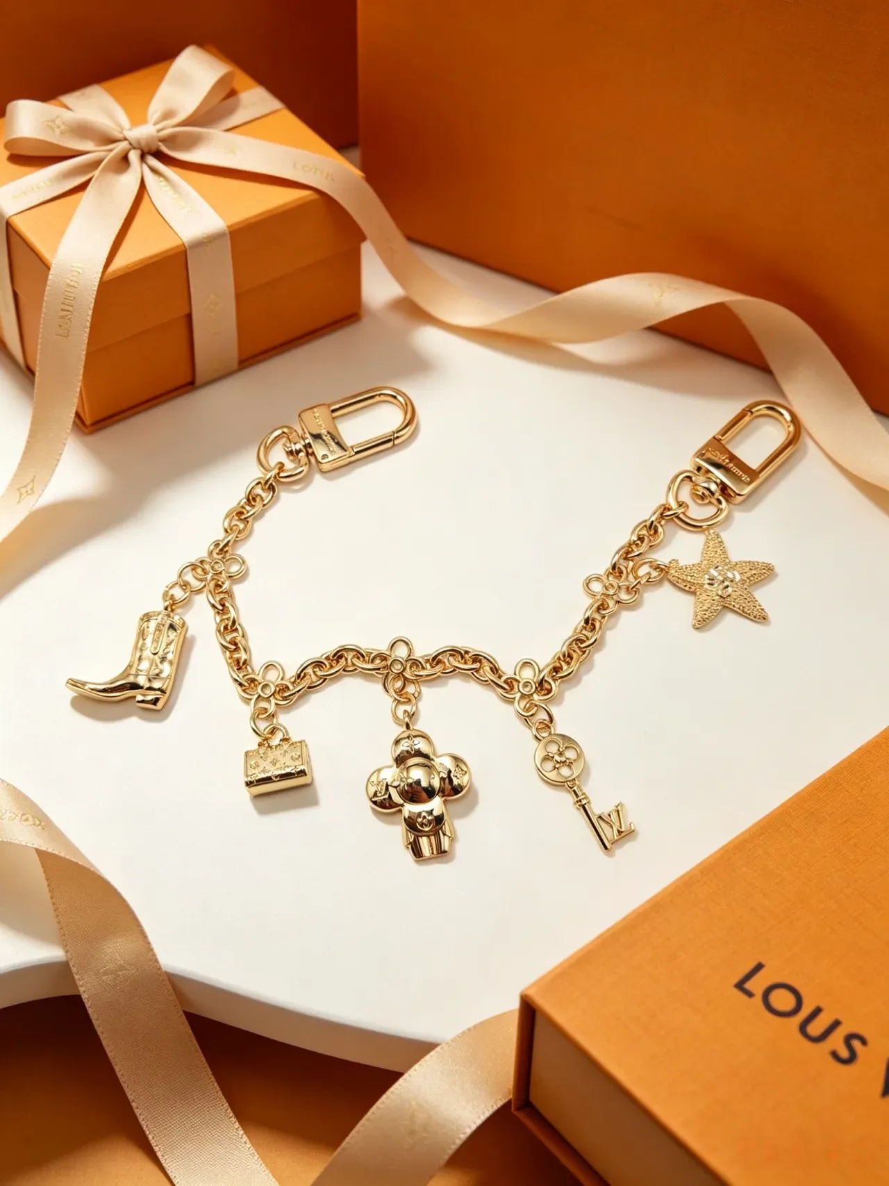 Louis Vuitton Multi-Charm Chain Gold Silver Metal Bracelet 5