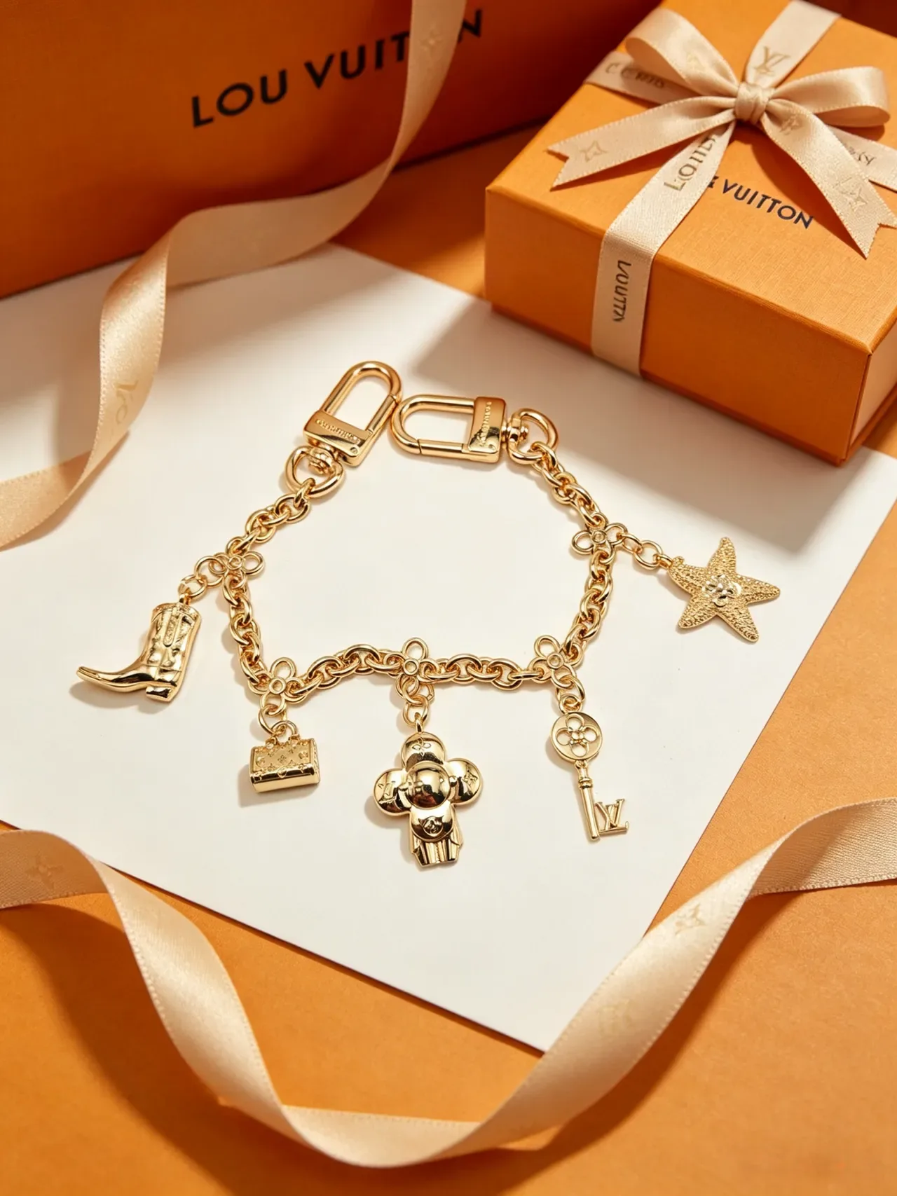 Louis Vuitton Multi-Charm Chain Gold Silver Metal Bracelet 6