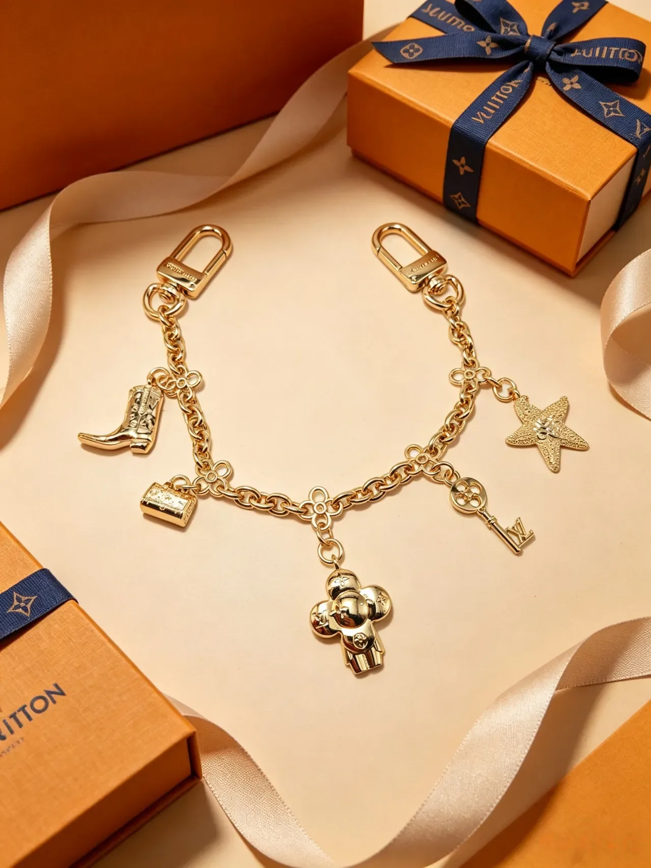 Louis Vuitton Multi-Charm Chain Gold Silver Metal Bracelet 7