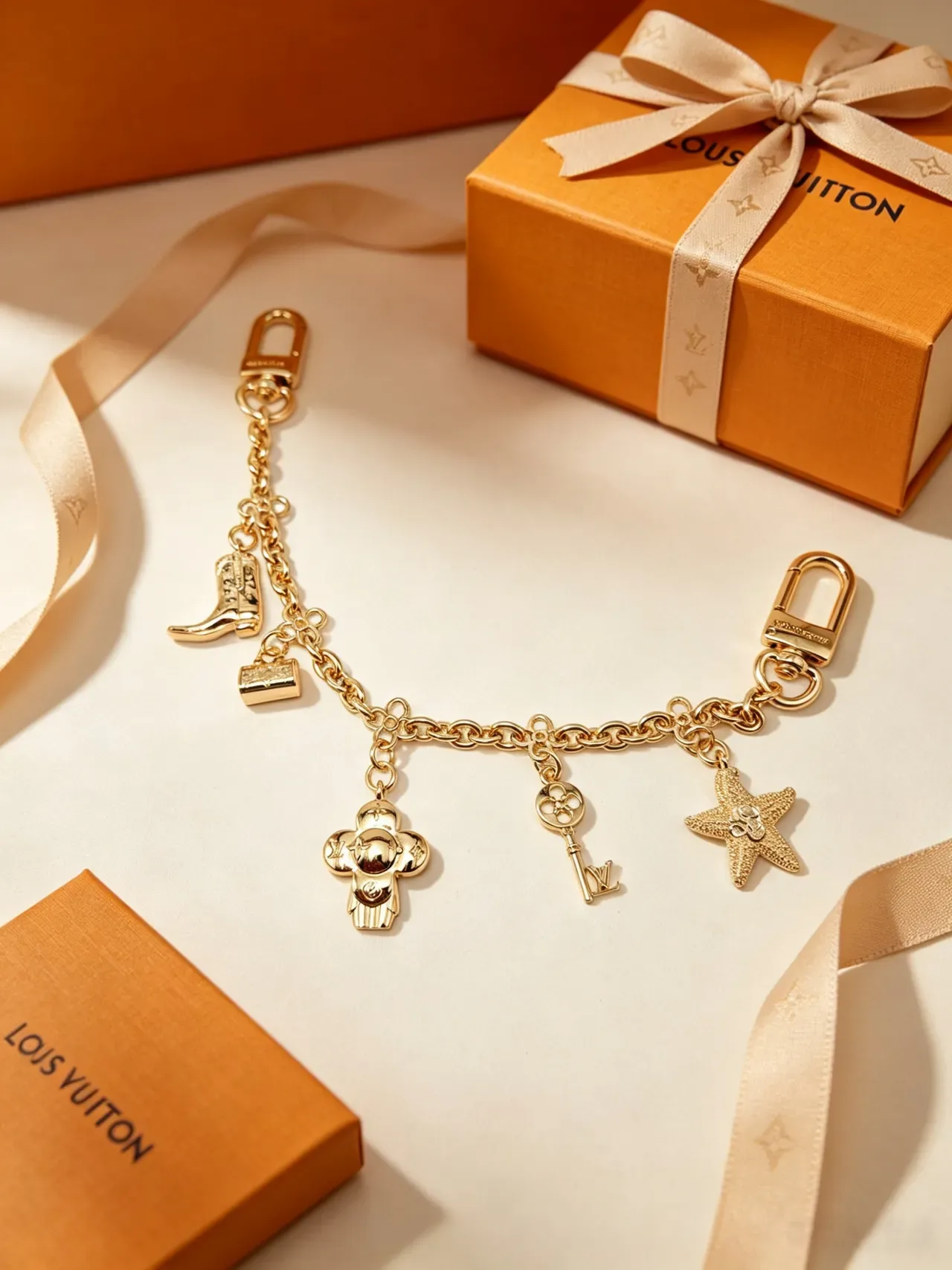 Louis Vuitton Multi-Charm Chain Gold Silver Metal Bracelet 8