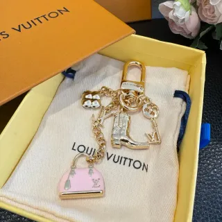Louis Vuitton Multi Charm Gold Pink Metal Enamel Bag Bracelet