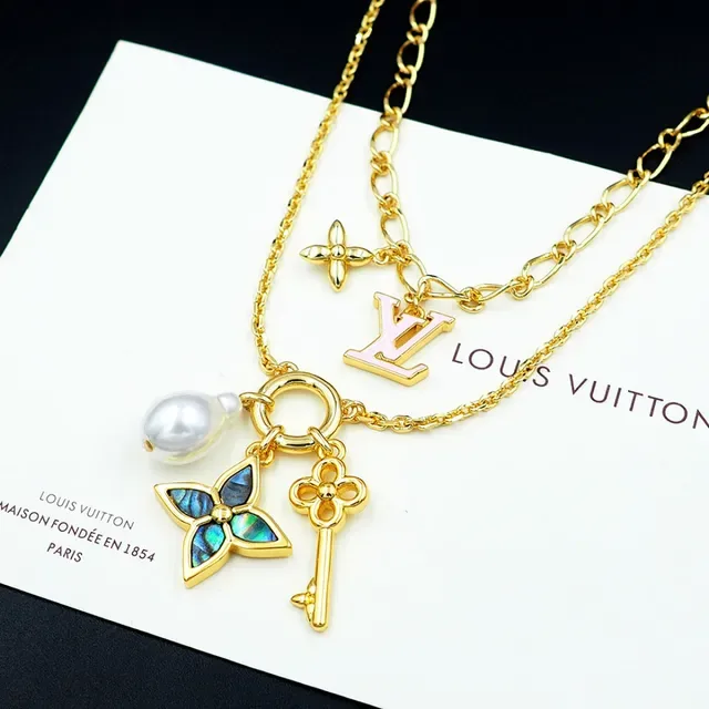 Louis Vuitton Multi-Charm Layered Gold-Tone Necklace 14