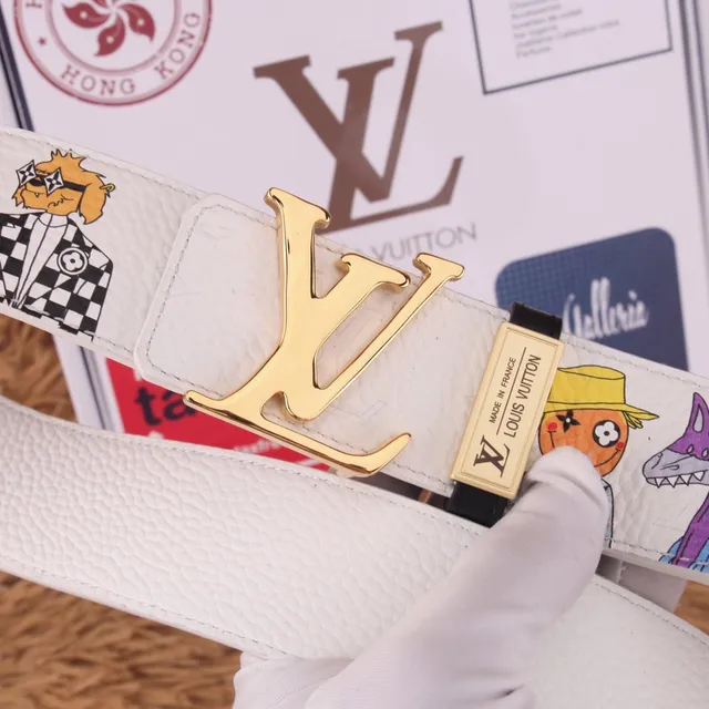 Louis Vuitton Multicolor Cartoon Print Off-White Leather Belt 3