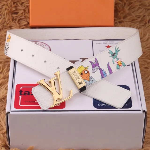 Louis Vuitton Multicolor Cartoon Print Off-White Leather Belt 5