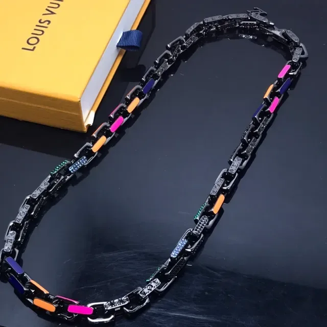 Louis Vuitton Multicolor Enamel Monogram Chain Necklace 1