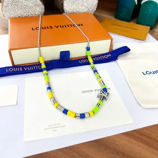 Louis Vuitton Multicolor Silver Beaded LV Monogram Pendant Necklace