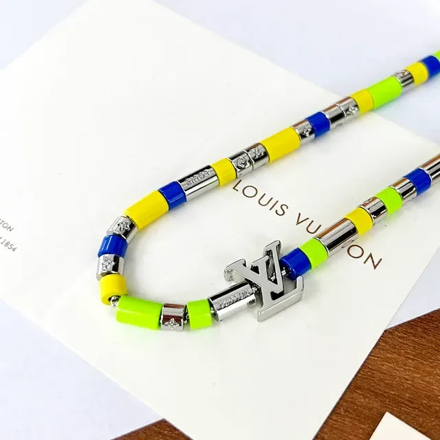Louis Vuitton Multicolor Silver Beaded LV Monogram Pendant Necklace 3