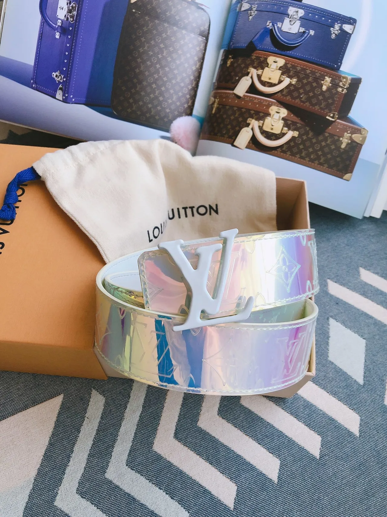 Louis Vuitton Multicolor White Holographic Monogram-Embossed Leather Belt 1