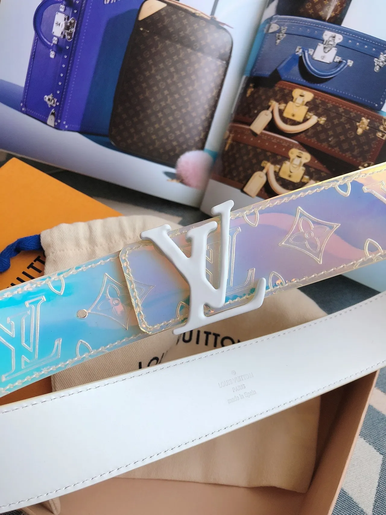 Louis Vuitton Multicolor White Holographic Monogram-Embossed Leather Belt 5
