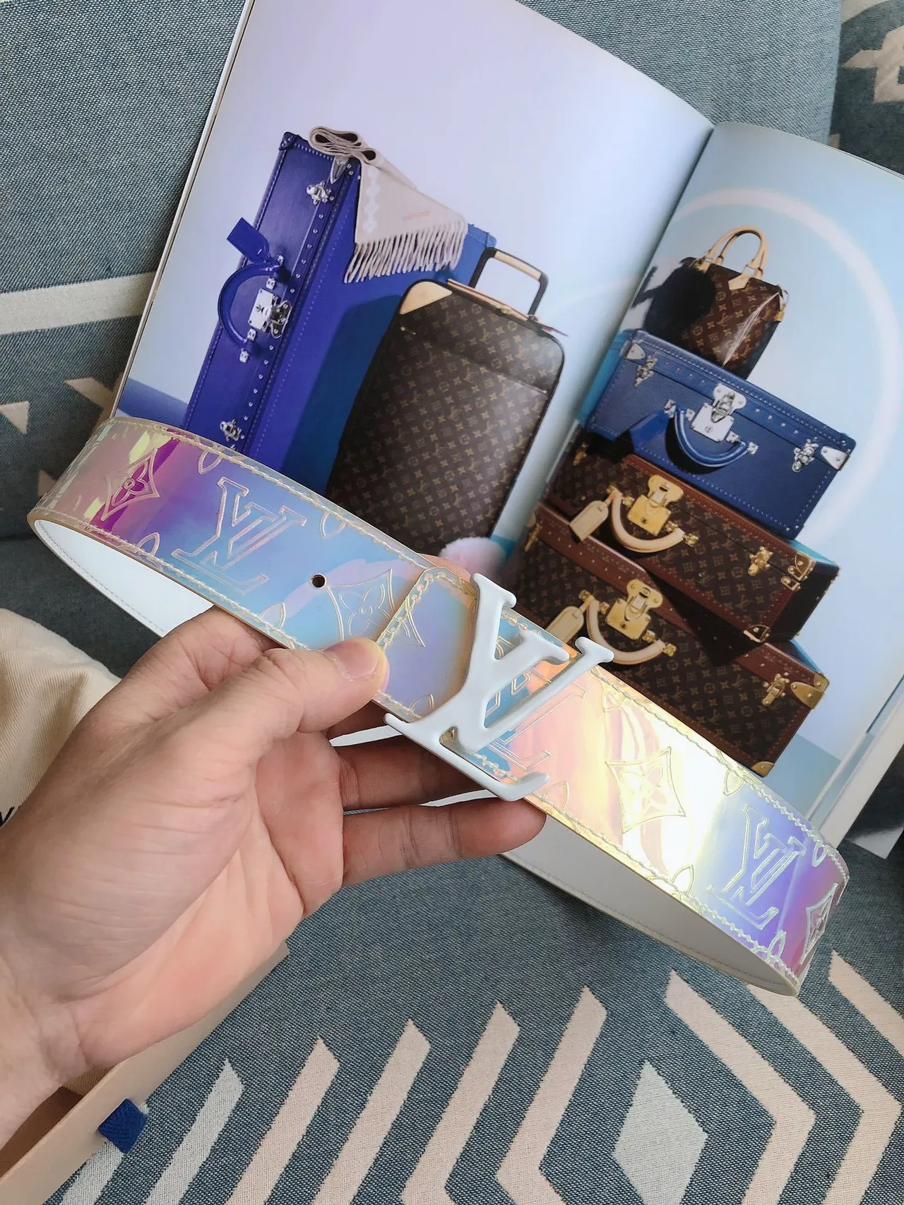 Louis Vuitton Multicolor White Holographic Monogram-Embossed Leather Belt 6